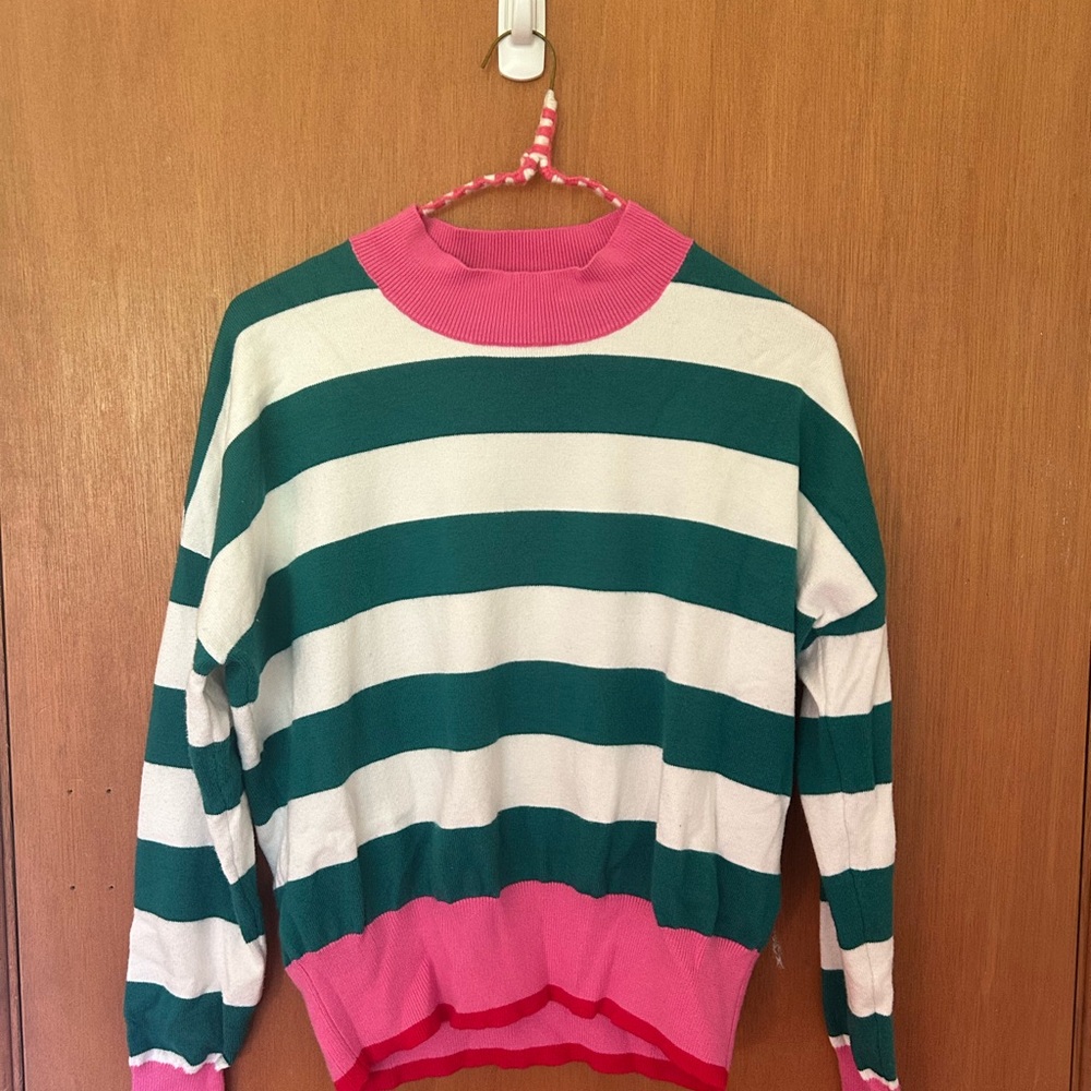 THML Green and Pink Cowl Neck Sweater